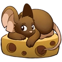 Mouse lying on a piece of cheese